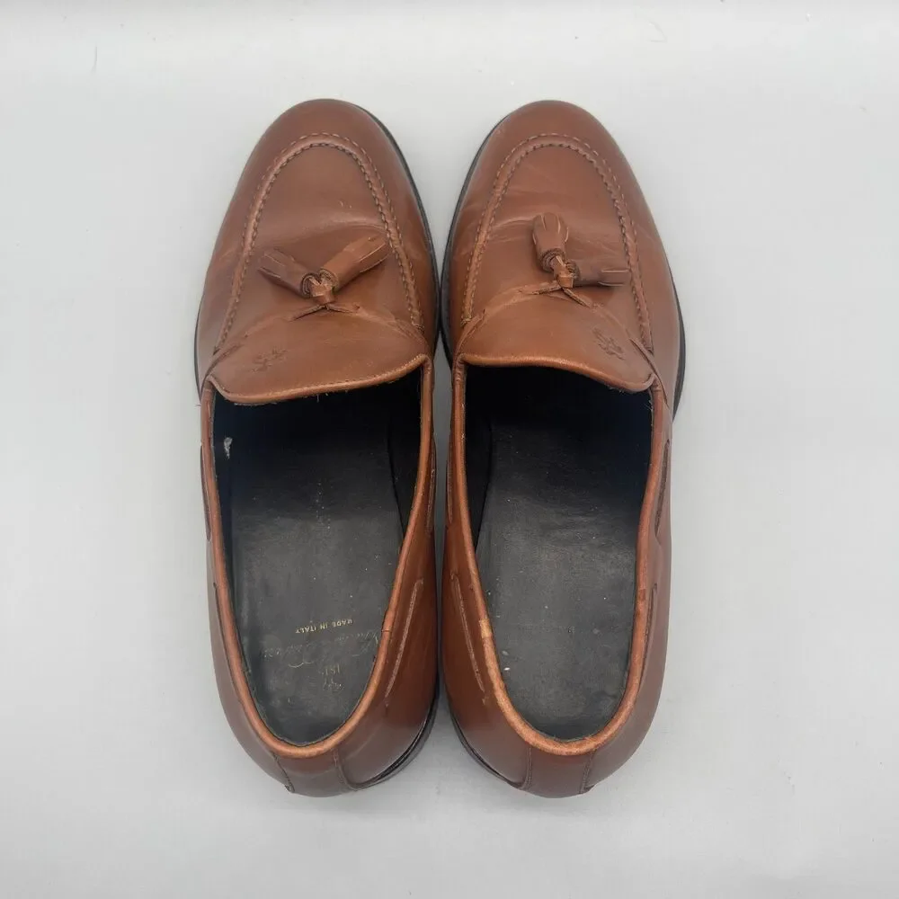 Brooks Brothers Loafers Mens 8.5 Brown Leather Tassel Made In Italy Shoes